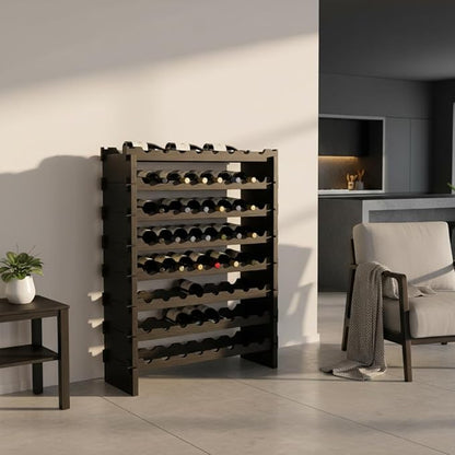 NutriChef 72 Bottle Wine Rack Stackable Bamboo Freestanding, 8-Tier Modular Shelf, Sturdy Wobble Free, Upgraded 2026 Design, Easy No-Tool Assembly for Kitchen, Cellar or Bar 33.5" x 10" x 41" (Black)