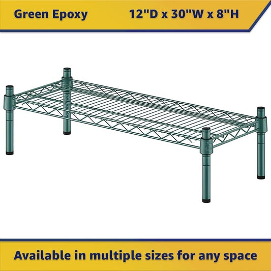 12" x 30" x 8" Green Epoxy Wire Storage Shelf, Dunnage Rack, Commercial 1 Tier Small Shelf