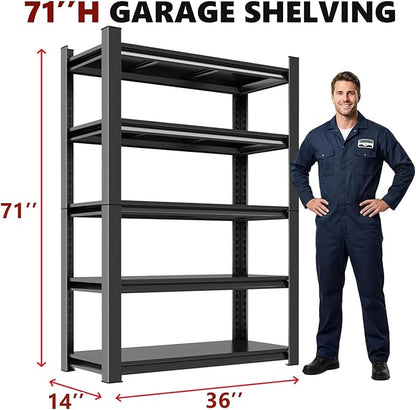 5-Tier Garage Shelving, Heavy Duty Adjustable Metal Storage Shelves Unit, Steel Shelf, 2000 lbs Capacity, Industrial Shelves for Heavy Tools and Equipment (71" H x 36" W x 14" D)