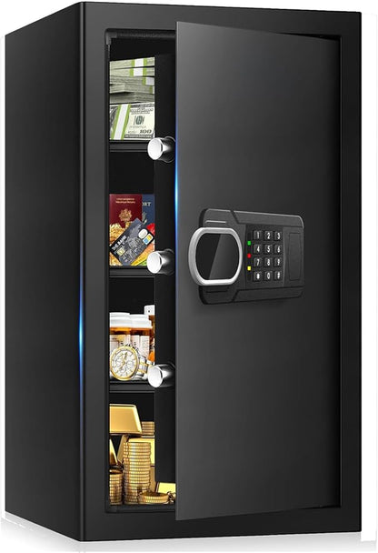 6.1 Cuft Large Fire and Waterproof Safes for Home, Anti-theft Fireproof Lock Box with Digital Keypad, Removable Shelves and Alert System, Personal Fire Proof Safe for Home Documents Valuables