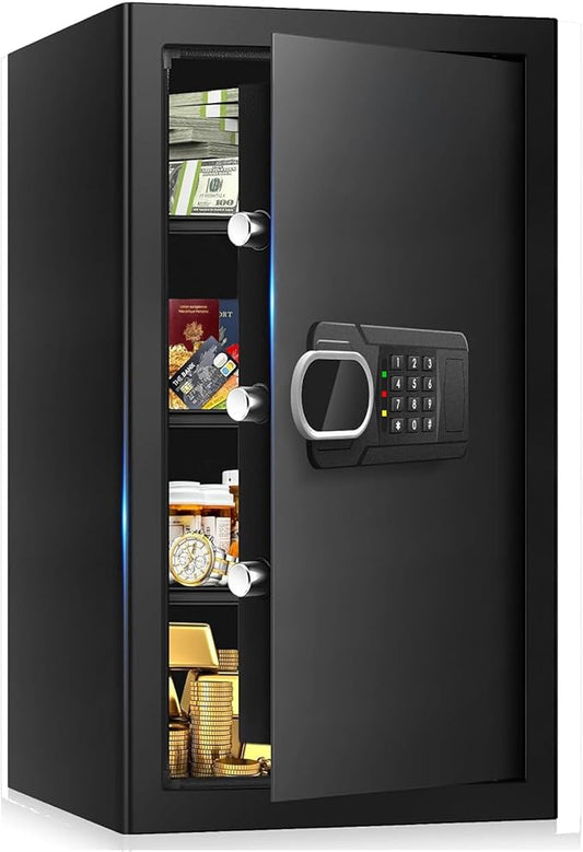 6.1 Cuft Large Fire and Waterproof Safes for Home, Anti-theft Fireproof Lock Box with Digital Keypad, Removable Shelves and Alert System, Personal Fire Proof Safe for Home Documents Valuables