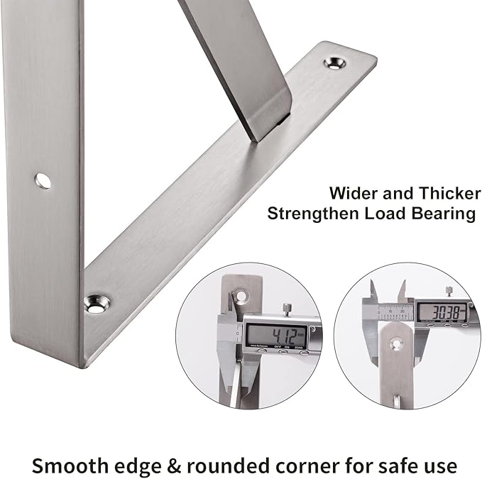 YUMORE 14" Stainless Steel Shelf Bracket, Max Load: 550lb Heavy Duty Solid Shelf Support Corner Brace Joint Right Angle Bracket, Pack of 2