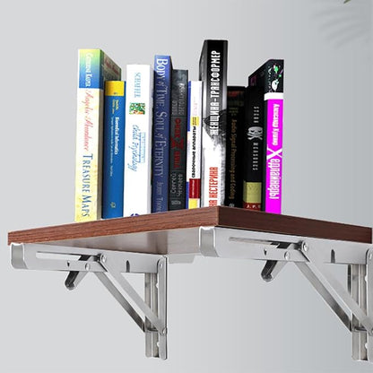 Stainless Folding Shelf Brackets - Heavy Duty Stainless Steel Collapsible Shelf Bracket for Bench Table, Space Saving DIY Bracket, Max Load: 550lb (8 INCH-2PCS)
