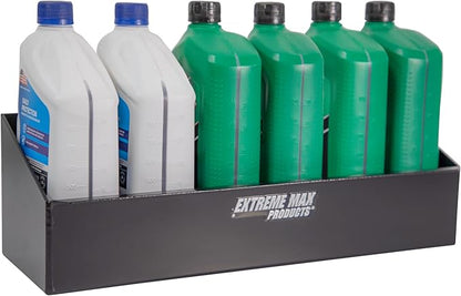Extreme Max 5001.6455 Wall-Mount Aluminum 6-Quart Liquids Storage Shelf for Race Trailer, Garage, Shop, Enclosed Trailer, Toy Hauler - Holds Six 1-Quart (32 oz.) Bottles, Black