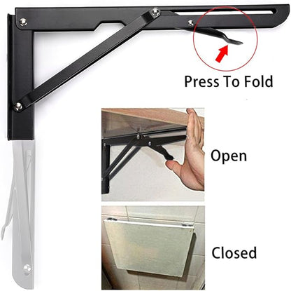 Sumnacon Sturdy Folding Shelf Brackets - Heavy Duty Metal Triangle Table Bench Folding Shelf Brackets, 2 Pcs Folding Shelf Hinge Wall Mounted (12 Inch, Black)