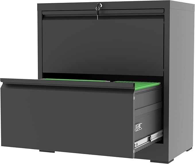 2-Drawer File Cabinet with Lock, Metal Lateral Filing Cabinets for Home Office, Heavy Duty Steel Horizontal Locking Office Storage Cabinet for Legal/Letter/A4 Size File, Assembly Required