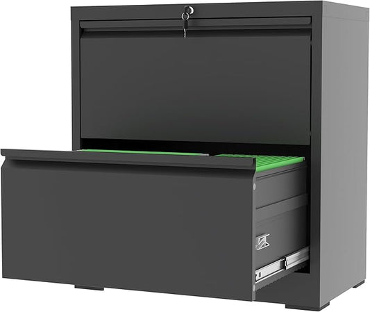 2-Drawer File Cabinet with Lock, Metal Lateral Filing Cabinets for Home Office, Heavy Duty Steel Horizontal Locking Office Storage Cabinet for Legal/Letter/A4 Size File, Assembly Required