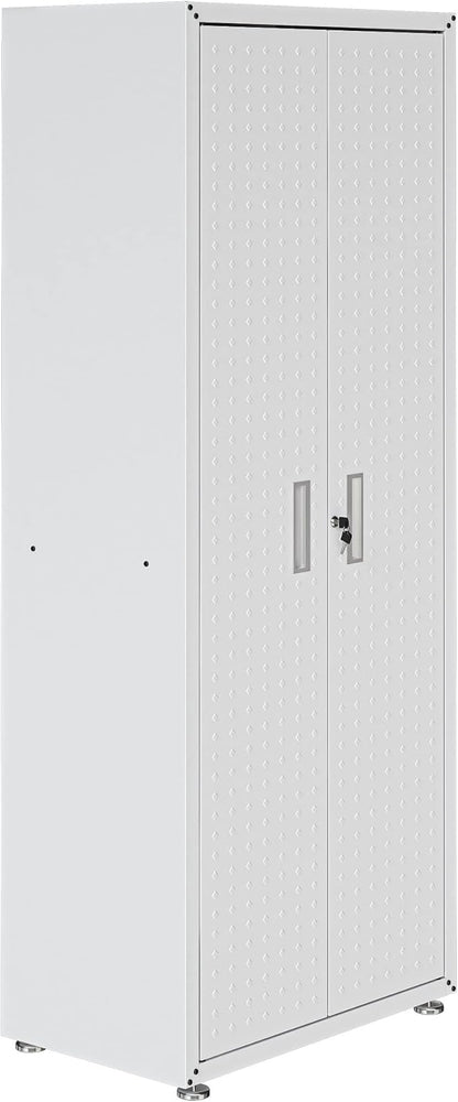 Manhattan Comfort Fortress Textured Metal 75.4" Garage Cabinet with 4 Adjustable Shelves in White