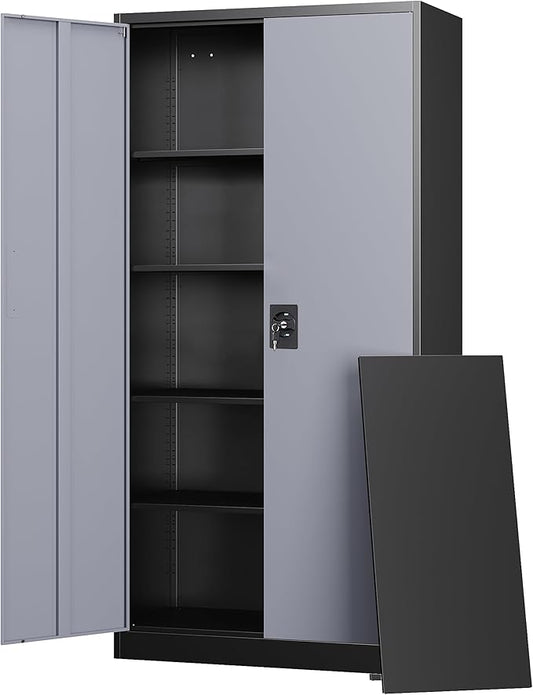 Letaya Metal Garage Storage Cabinets with Lock Door and Adjustable Shelves, Steel Tool Cabinets for Home,Office,Warehouse Organisieren (Black Grey, 72" H)