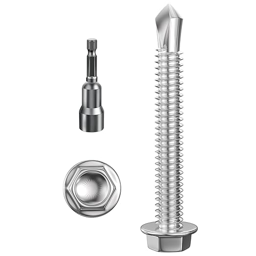 (200Pcs) #8×1-1/4" Hex Washer Head Self Drilling Screws, 410 Stainless Steel Metal SheetScrews，TEK Screws, Sheet Metal Self Tapping Screws