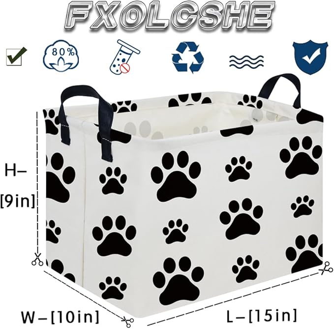 Rectangular Dog Basket,Nursery Hamper,Collapsible canvas kids toy storage box,Kids room storage basket,Pet decor(Dog paw)