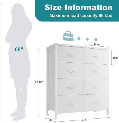 OLIXIS 8 Drawers Storage Organizers Units, Closet Organizers and Storage for Clothes, Fabric Storage Drawer for Living Room, Chest of Dresser in 31.5" D x 11.8" W x 36.4" H, White