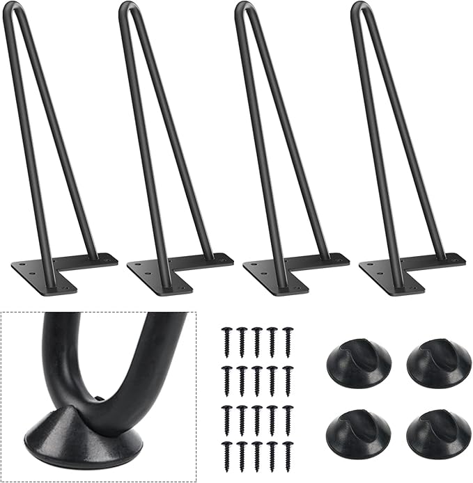 SMARTSTANDARD 11 Inch Heavy Duty Hairpin Furniture Legs, Metal Home DIY Projects for TV Stand, Sofa, Dresser with Rubber Floor Protectors Black 4PCS