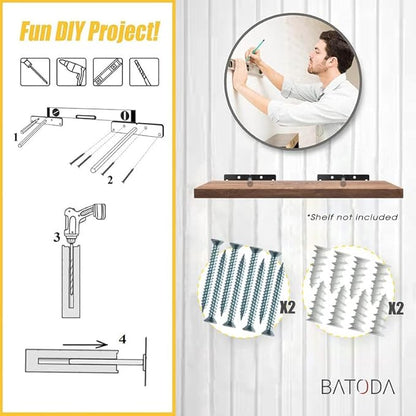 BATODA - 6" Floating Shelf Bracket Heavy Duty (8 pcs)-Solid Steel Blind Shelf Supports - Hidden Brackets for Floating Wood Shelves - Blind Shelf Support - Shelving Mounting Hardware Included (Pack 8)
