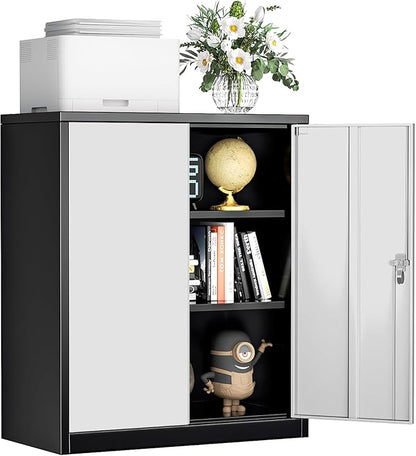 SUNCROWN Metal Storage Cabinets, 36”Locking Cabinet with Doors and Adjustable Shelves, Steel Utility Tool Garage Cabinets for Home, Office, Kitchen,Warehouse （Grey & Black）