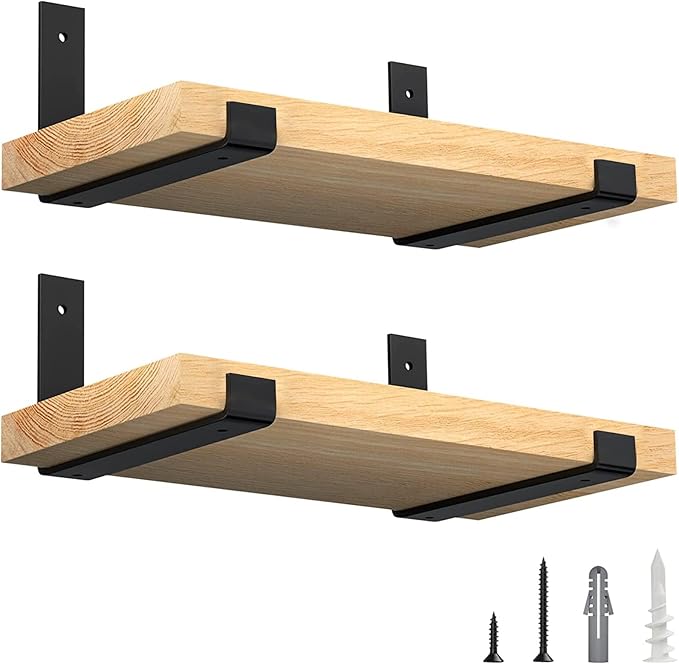 LuckIn 10 Inch Wall Shelf Brackets (Fit 9.25" Board) 4-Pack, Heavy Duty Black Iron, Garage, Kitchen, Bathroom Floating Shelf Hardware