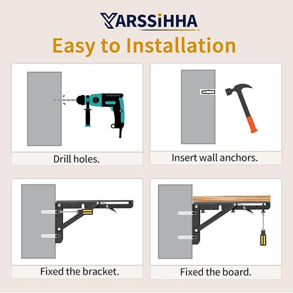 Yarssihha 8 Inch Folding Shelf Bracket, 6 Pack Heavy Duty Wall Mounted Foldable Brackets, Space-Saving Metal Collapsible Shelf Brackets, Max Load:180lbs