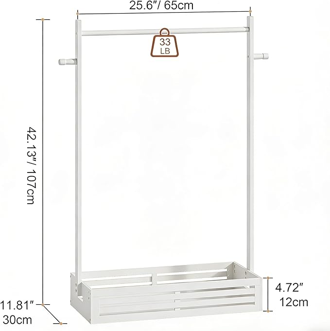 Kids Clothing Rack for Toddler, Pets Clothes Rack with Storage Box & Hanging Rod for Dogs/Cats, Baby Clothes Closet Stand for Nursery Room (White, Kids)