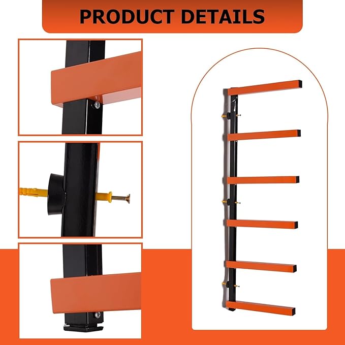 ECOTRIC 6 Pair of 6 Levels Shelf Lumber Rack Lumber Storage Rack Lumber Organizer Wood Organizer Steel Wall Mounted Max 600 Lb