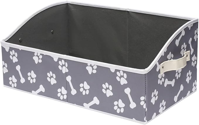 Geyecete Dog Toy Basket Large Dog Toy bin Dog Toy Box Storage Box - Foldable Fabric Trapezoid Organizer Boxes with Handle, Collapsible Basket for Dog Toys (Bone Claw)