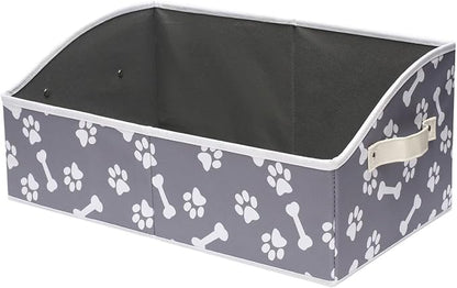 Geyecete Dog Toy Basket Large Dog Toy bin Dog Toy Box Storage Box - Foldable Fabric Trapezoid Organizer Boxes with Handle, Collapsible Basket for Dog Toys (Bone Claw)