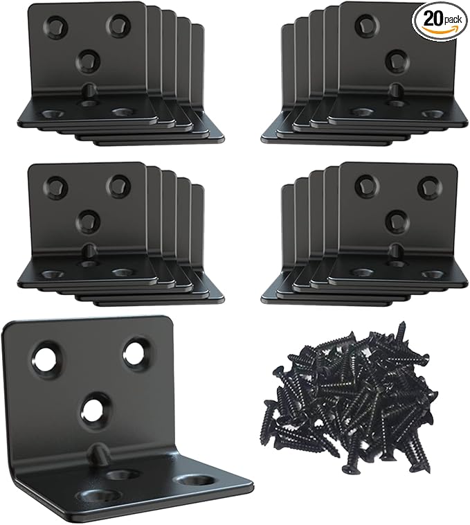 Black Stainless Steel Shelf Bracket,Joint Right Angle Bracket,L Shape Heavy Duty Metal Corner Brace Shelf Supporter for Wood Aufuga (20, 1.5x1.2x1.2)