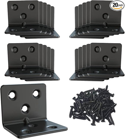 Black Stainless Steel Shelf Bracket,Joint Right Angle Bracket,L Shape Heavy Duty Metal Corner Brace Shelf Supporter for Wood Aufuga (20, 1.5x1.2x1.2)