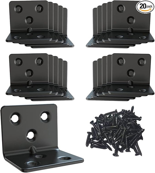 Black Stainless Steel Shelf Bracket,Joint Right Angle Bracket,L Shape Heavy Duty Metal Corner Brace Shelf Supporter for Wood Aufuga (20, 1.5x1.2x1.2)
