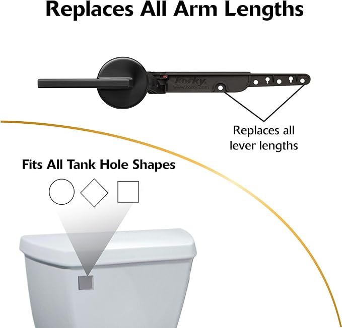 Korky StrongARM Metal Toilet Handle and Lever - Universal to Fit Front, Angled, Side, Left, and Right Mount Toilets - Contemporary Style in Matte Black
