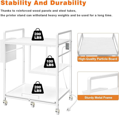 Printer Stand with Storage Tall Large Printer Table with Wheels Heavy-Duty Printer Rolling Cart for Home Office Rustic Brown