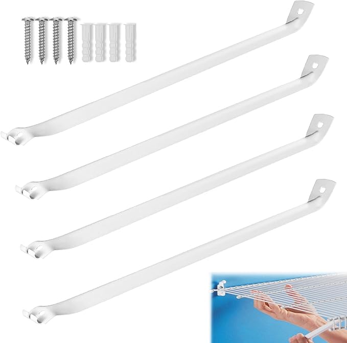 4PCS 12 Inch Wire Shelf Brackets, Heavy Duty Wire Shelving Support Brackets, Closet Rack Support, Closet Wire Shelf Support Brackets for Laundry, Closet, Garage