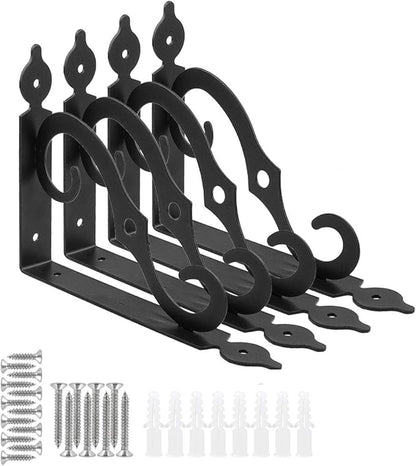 Acrux7 4 Pack Shelf Brackets 7.5X5.5 inch Thicken Iron Corner Brace Shelf Support Heavy Duty Wall Shelf Brackets Black Decorative L Shelf Support for Home Office School