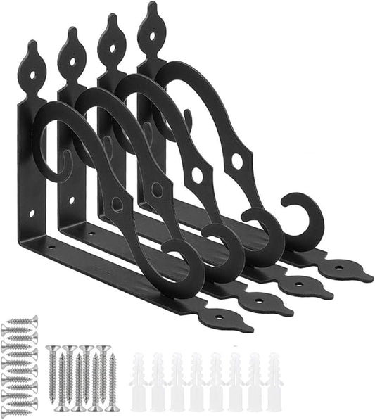 Acrux7 4 Pack Shelf Brackets 7.5X5.5 inch Thicken Iron Corner Brace Shelf Support Heavy Duty Wall Shelf Brackets Black Decorative L Shelf Support for Home Office School
