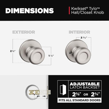 Kwikset Tylo Interior Passage Door Knob, Handle For Closet and Hallway Doors, Non-Locking Doorknob in Satin Nickel, with Microban Protection, 1 Count (Pack of 1)