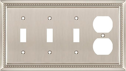 Henne Bery Sunken Pearls Heavy Duty Decorative Wall Plate Switch Plate Outlet Cover (Triple Toggle/Single Duplex, Satin Nickel)