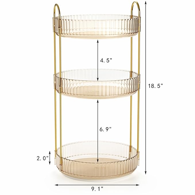 360 Rotating Makeup Organizer, 3 Tiers Plastic Bathroom Spinning Holder Rack, Round Lazy Susan Organizer, Large Capacity Countertop Shelf for Cosmetics, Perfume, Skincare, Spice, Toiletries