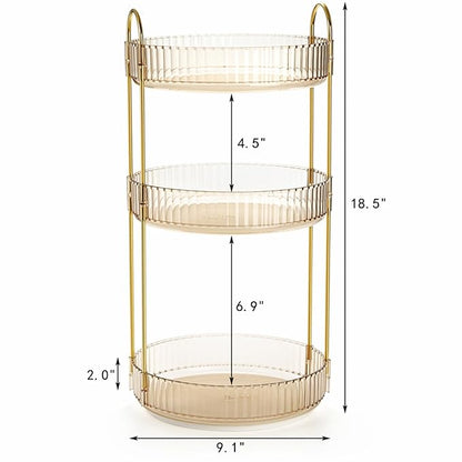 360 Rotating Makeup Organizer, 3 Tiers Plastic Bathroom Spinning Holder Rack, Round Lazy Susan Organizer, Large Capacity Countertop Shelf for Cosmetics, Perfume, Skincare, Spice, Toiletries