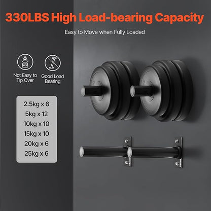 VEVOR Wall Mounted Weight Plate Holder, Weight Rack Storage for 2-Inch Weight Plates, 330 lbs Load Capacity Weight Storage Rack, Heavy Duty Iron Home Gym Organizer, 4 Pack, Mounting Hardware Included
