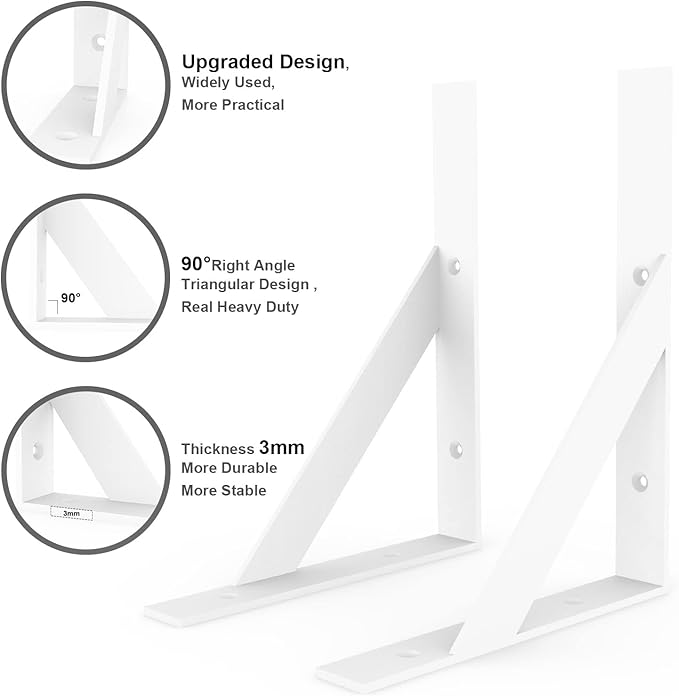 SOGAL 8 inches x 10 inches Heavy Duty Shelf Brackets,White Shelf Bracket,Shelf Support Angle Brackets for Shelves, L Brackets Floating Shelf Brackets 4Pack
