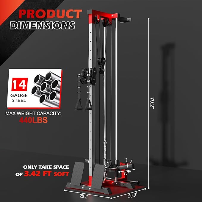 Wall Mount Cable Station, Cable Crossover Machine with Adjustable 18 Positions Dual Pulley System, Space Saving High/Low Cable Crossover Machine for Home Gym Fitness Equipment