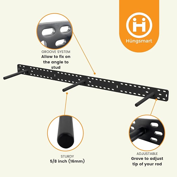 HÜNGSMART Floating Shelf Brackets - - 2 x 38 inch Heavy Duty Steel Hidden Shelves (to 400lbs) - - Multi Slot Baseplate for Easy Fast Fitting - - Incl Hardware & Drilling Jig - - (10 inch Rods)