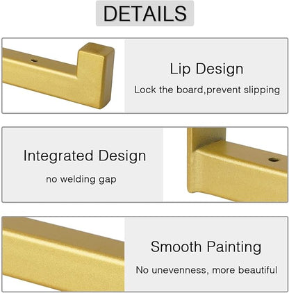 OVOV 6 Pack Heavy Duty Shelf Brackets Wall Mounted Industrial Farmhouse Floating Shelf Brackets with Lip (Gold 8")