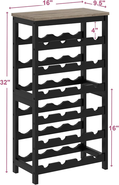 6 Tier Bamboo Wine Rack Freestanding Floor, 24 Bottles Wine Storage Shelves with Table Top, Stackable Wine Display Rack for Kitchen, Bar, Dining Room, Ivory White and Black