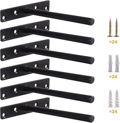 Blind Floating Shelf Brackets 5 Inch - DIY Heavy Duty Wall Shelf Brackets, Solid Steel Matte Black Hidden Support with Hardware for Custom Wood Shelves (6 Pack)