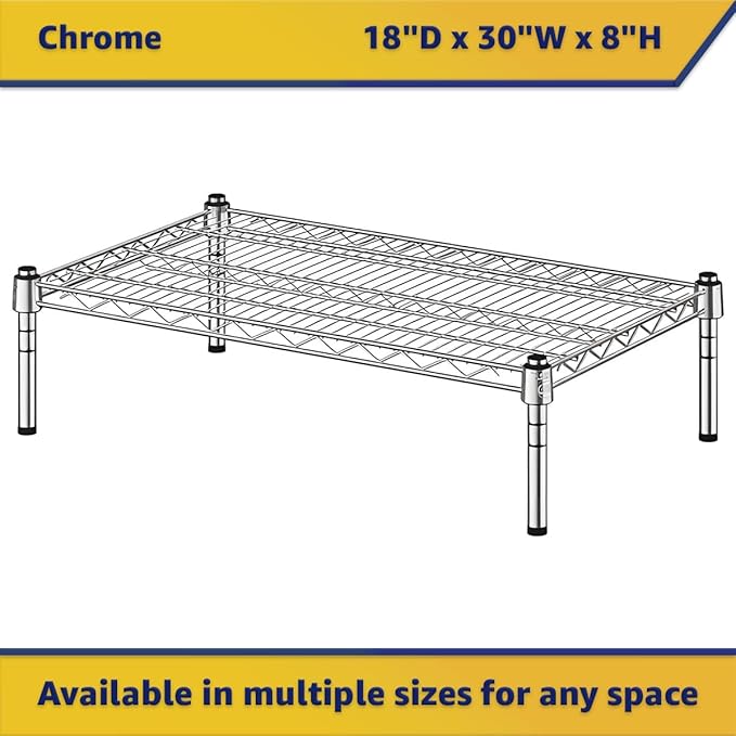 18" x 30" x 8" Chrome Wire Storage Shelf, Dunnage Rack, Commercial 1 Tier Small Shelf