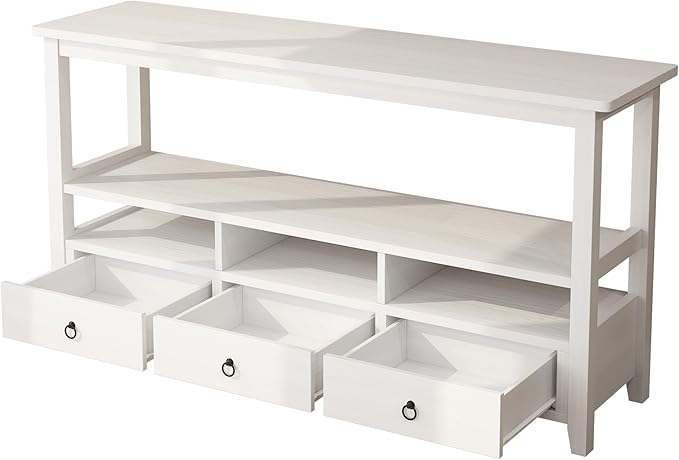 VINGLI 58" Console Table, Long Entryway Table with 3 Drawers & 2 Storage Shelves, Vintage Sofa Table Behind Couch, TV Stands for Living Room, Entryway, Hallway, Foyer, Office, White