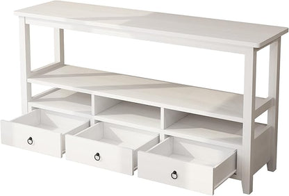 VINGLI 58" Console Table, Long Entryway Table with 3 Drawers & 2 Storage Shelves, Vintage Sofa Table Behind Couch, TV Stands for Living Room, Entryway, Hallway, Foyer, Office, White