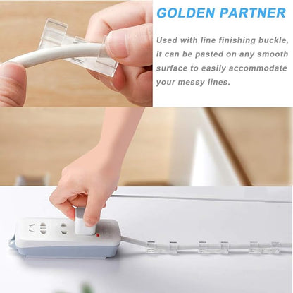 ACKLLR 4 Pack Self Adhesive Power Strip Holder Fixator Wall Mount Plug-in Socket Fixer Bracket Stand with 16 Pcs Cable Organizer Clips Clear for Remote Control Router Desk Computer Kitchen Home Office