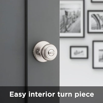 Kwikset Cove Interior Privacy Door Knob with Lock, Door Handle for Bathroom and Bedroom, Satin Nickel Keyless Turn Lock Doorknob, with Microban Protection (Pack of 4)