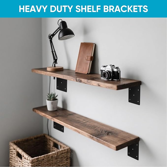 Heavy Duty Steel Corner Brackets 4pcs,6"x6"x5" L Right Reinforced Angle Bracket, Strengthen Metal Joint Support,DIY L Shelf Brackets for Wood Projects
